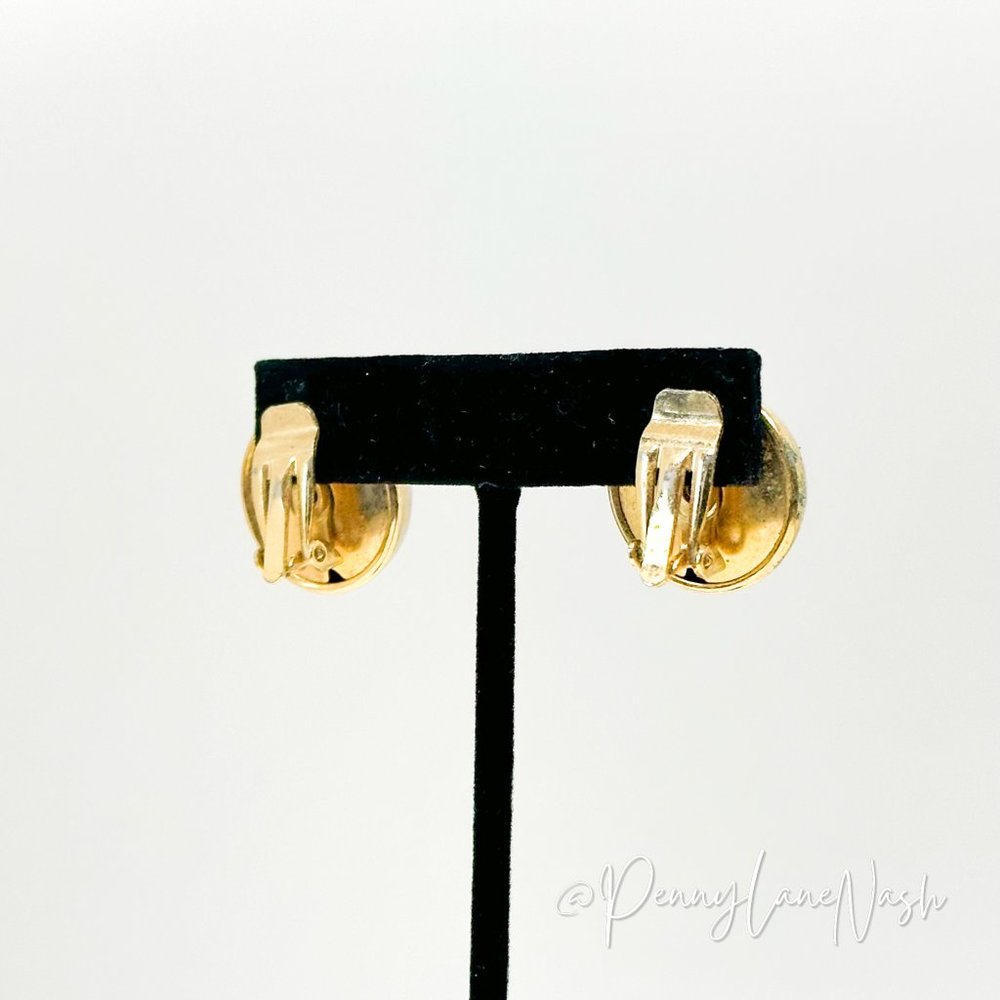 Vintage Gold Single Half Circle Dome Earrings - Picture 4 of 5